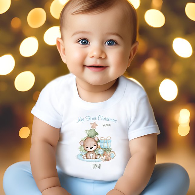 My First Christmas Name Baby Bear Christmas Tree Baby T-Shirt (My First Christmas Cute Baby Bear Christmas Tree Baby T-Shirt)