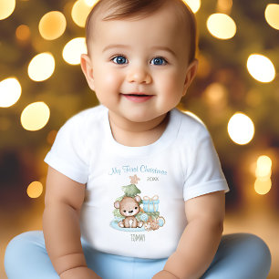 My First Christmas Name Baby Bear Christmas Tree T-Shirt