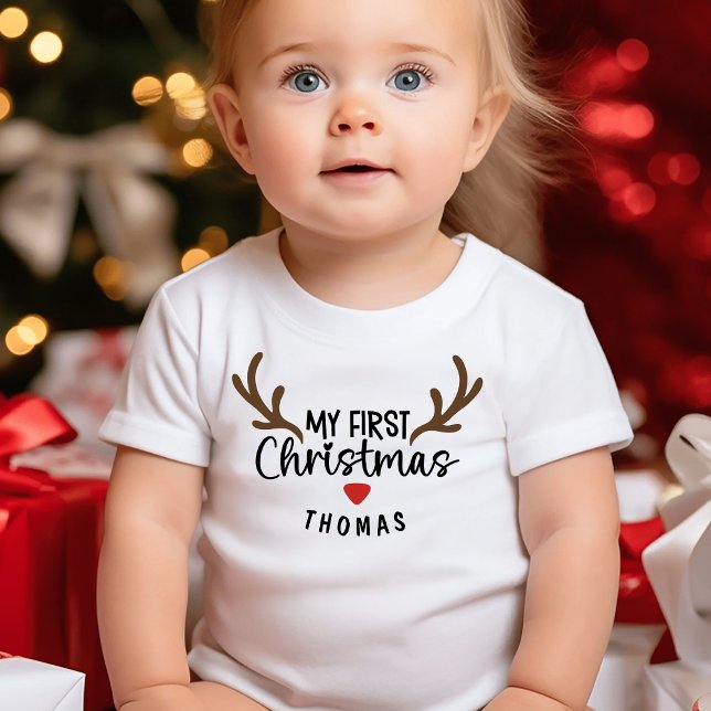 My First Christmas Name Boy Reindeer Baby T-Shirt (Creator Uploaded)