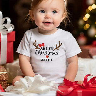 My First Christmas Name Girl Reindeer Baby T-Shirt