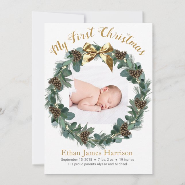 My First Christmas New Baby Annoucement Holiday Card (Front)