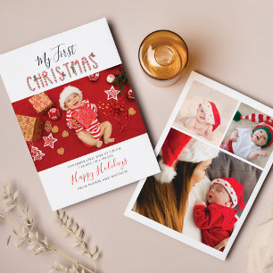My First Christmas New Baby Photo Collage Holiday Card