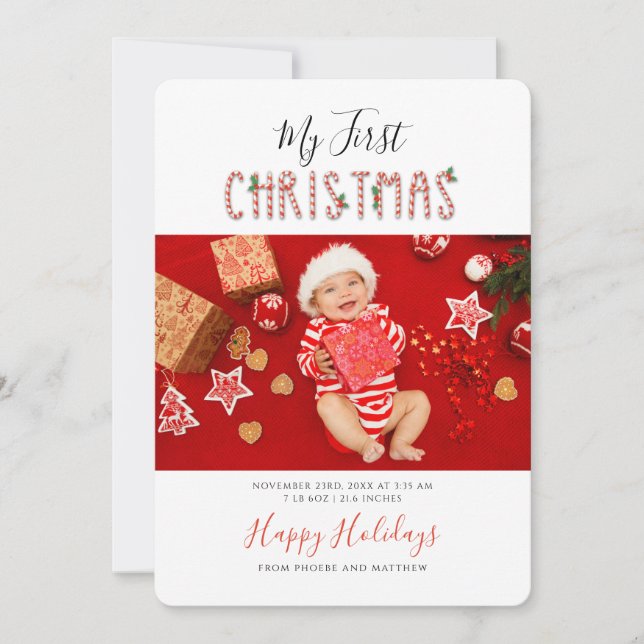 My First Christmas New Baby Photos Custom Holiday Card (Front)