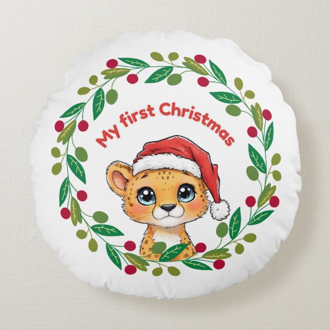 My first Christmas Ornament Round Cushion (Front)