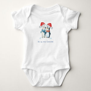My First Christmas Penguin Hugging - Cute Baby  Bodysuit
