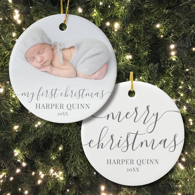 My First Christmas Personalised Baby Photo Ceramic Tree Decoration (Photo Simple Baby's First Christmas Ceramic Ornament )