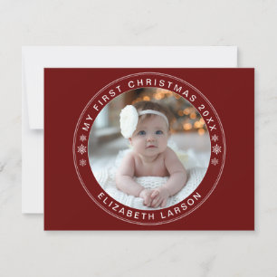 My First Christmas Personalised Baby Photo Red Holiday Card