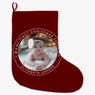 My First Christmas Personalised Baby Photo Red Large Christmas Stocking