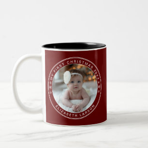 My First Christmas Personalised Baby Photo Red Two-Tone Coffee Mug