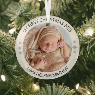 My First Christmas Personalised Elegant Baby Photo Glass Tree Decoration