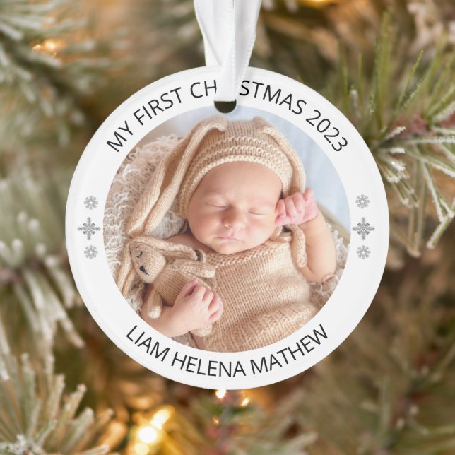 My First Christmas Personalised Elegant Baby Photo Ornament (Tree)