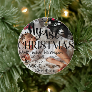 My First Christmas Personalised Name Date Time Ceramic Tree Decoration