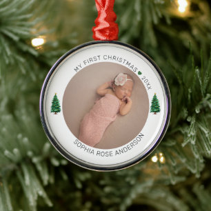 My First Christmas Personalised Name Year Photo Metal Tree Decoration