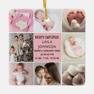 My First Christmas Personalized Baby Girl 8 photo Ceramic Ornament