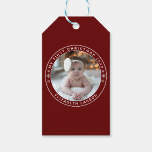 My First Christmas Personalized Baby Photo Red Gift Tags