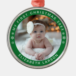 My First Christmas Personalized Baby Photo Red Metal Tree Decoration