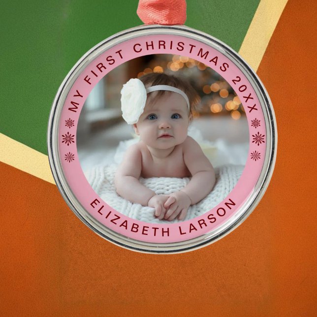 My First Christmas Personalized Baby Photo Red Metal Tree Decoration (Creator Uploaded)