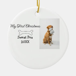 My first Christmas pet animal photo name year bone Ceramic Tree Decoration