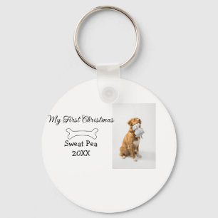 My first Christmas pet animal photo name year bone Key Ring