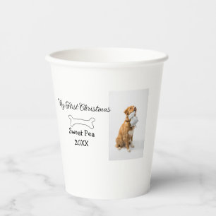 My first Christmas pet animal photo name year bone Paper Cups