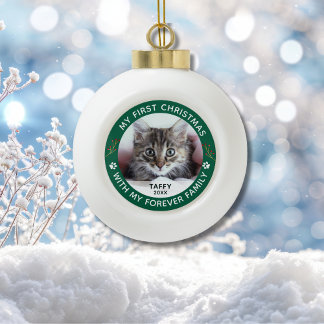 My First Christmas Pet Cat Custom Photo Ceramic Ball Christmas Ornament