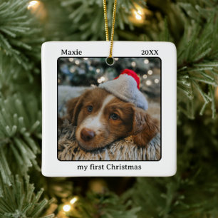 My First Christmas Pet Photo Name Ceramic Ornament