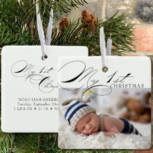 My First Christmas Photo Elegant Calligraphy Ceram Ceramic Ornament