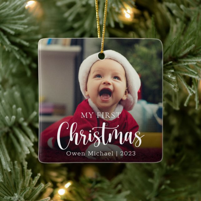 My First Christmas Photo New Baby Ceramic Ornament (Tree)