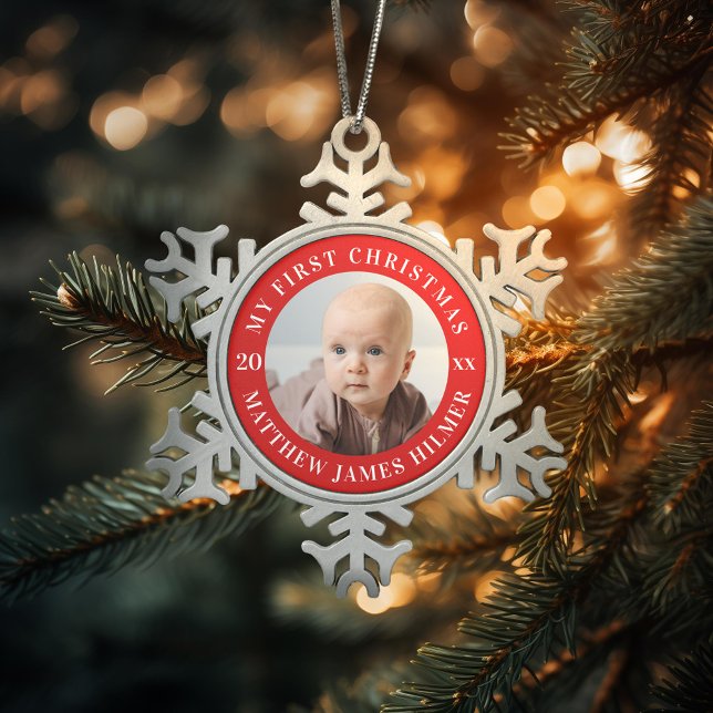 My First Christmas Photo Snowflake Pewter Christmas Ornament (Creator Uploaded)