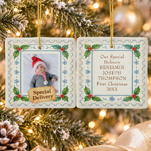 My First Christmas Photo Special Delivery Ceramic Ornament