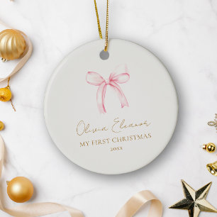 My First Christmas Pink Bow Baby Girl Keepsake Ceramic Tree Decoration