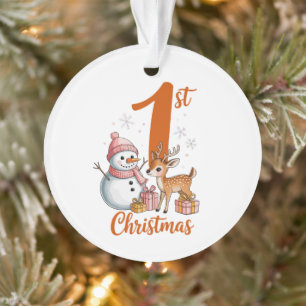 My First Christmas Pink Deer Xmas Girl Snowman Ornament