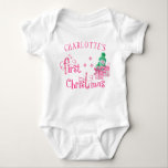 My First Christmas Pink Snowman with Presents Baby Bodysuit<br><div class="desc">Cute litte bodysuit for your baby girl's first Christmas, which you can personalise. The design has cute pink lettering with candy canes which reads "first christmas" and a charming little snowman with pink Christmas presents. It has a girly colour palette of pink and green on a white bodysuit. Please browse...</div>
