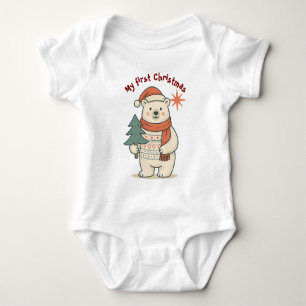 My First Christmas Polar Bear   Cute Scandinavian Baby Bodysuit