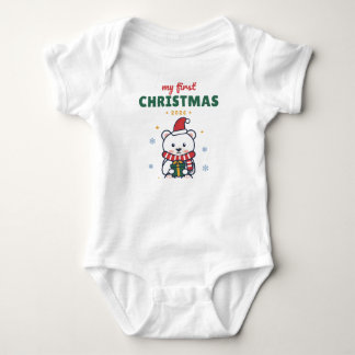 My First Christmas Polar Bear Personalised Name Ba Baby Bodysuit