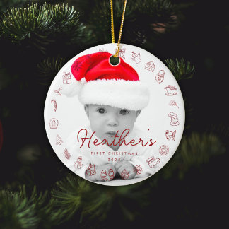 My First Christmas Print Personalised Baby Photo Ceramic Tree Decoration