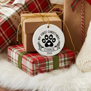 My First Christmas Puppy Paw Print Custom Ceramic Tree Decoration