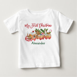 My First Christmas Red Candy Gingerbread Train Baby T-Shirt