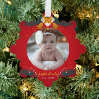 My First Christmas Red Personalised Baby Name Tree Decoration Card