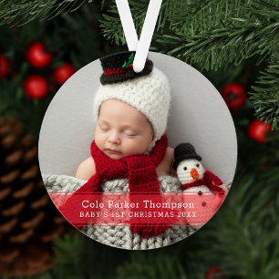My First Christmas Red Stripe Custom Baby Photo Ornament