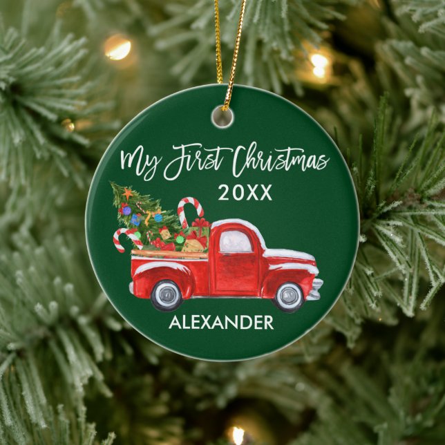 My First Christmas Red Truck Candy Canes Baby Ceramic Tree Decoration (Tree)