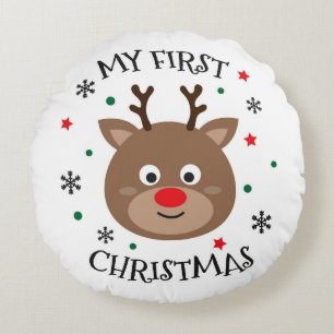 My First Christmas Rudolph Round Cushion