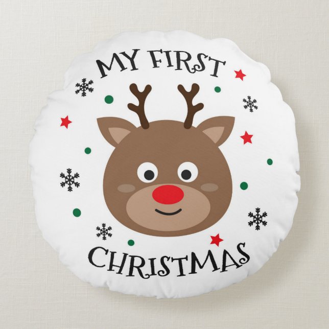 My First Christmas Rudolph Round Cushion (Front)