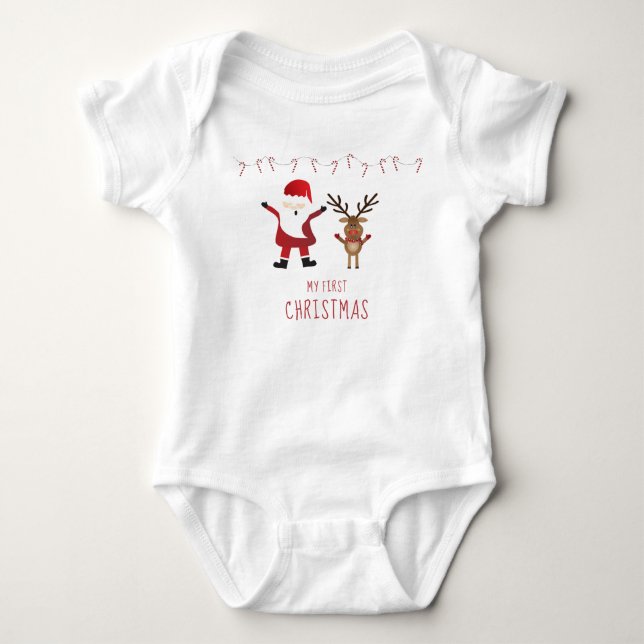 My First Christmas Santa Claus Reindeer Baby Bodysuit (Front)
