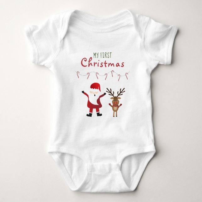 My First Christmas Santa Claus Reindeer Baby Bodysuit (Front)