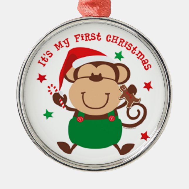 My First Christmas Santa Monkey Metal Tree Decoration (Front)