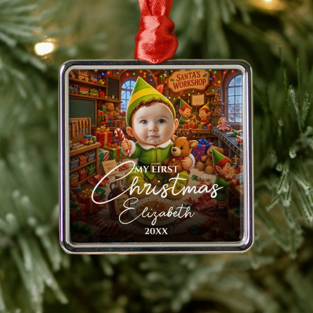 My First Christmas Santas Little Helper Photo Metal Tree Decoration (Tree)