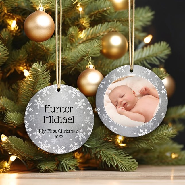 My First Christmas, Silver Photo Keepsake Ceramic Tree Decoration (Creator Uploaded)