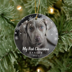 My First Christmas Snowflakes Dog Photo Ceramic Tree Decoration