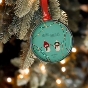 My First Christmas Snowman Illustration Metal Tree Decoration